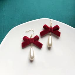 Vintage Wine Red Flocking Flower Drop Earrings For Women Jewelry 2026 Trending Long Bowknot Crystal Pearl Bridal Dress Earrings
