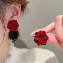 Vintage Wine Red Flocking Flower Drop Earrings For Women Jewelry 2026 Trending Long Bowknot Crystal Pearl Bridal Dress Earrings