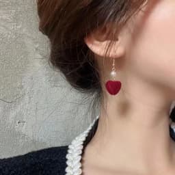 Vintage Wine Red Flocking Flower Drop Earrings For Women Jewelry 2026 Trending Long Bowknot Crystal Pearl Bridal Dress Earrings