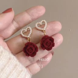 Vintage Wine Red Flocking Flower Drop Earrings For Women Jewelry 2026 Trending Long Bowknot Crystal Pearl Bridal Dress Earrings