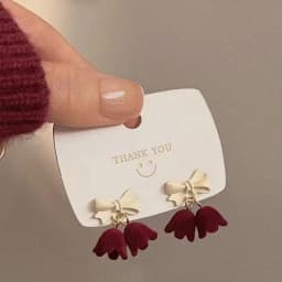 Vintage Wine Red Flocking Flower Drop Earrings For Women Jewelry 2026 Trending Long Bowknot Crystal Pearl Bridal Dress Earrings