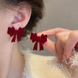 Vintage Wine Red Flocking Flower Drop Earrings For Women Jewelry 2026 Trending Long Bowknot Crystal Pearl Bridal Dress Earrings