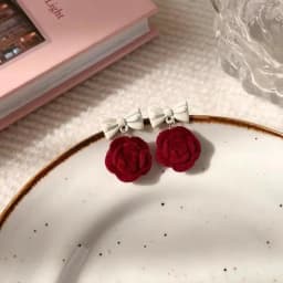 Vintage Wine Red Flocking Flower Drop Earrings For Women Jewelry 2026 Trending Long Bowknot Crystal Pearl Bridal Dress Earrings