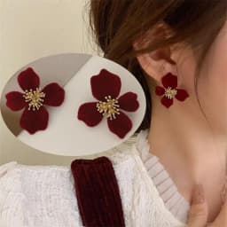 Vintage Wine Red Flocking Flower Drop Earrings For Women Jewelry 2026 Trending Long Bowknot Crystal Pearl Bridal Dress Earrings