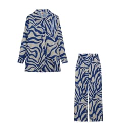 2022 Cross Border Hot Edition Street Trendy Print Trouser Set Long Sleeve Full Screen Print Off Shoulder Shirt Set