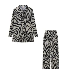 2022 Cross Border Hot Edition Street Trendy Print Trouser Set Long Sleeve Full Screen Print Off Shoulder Shirt Set