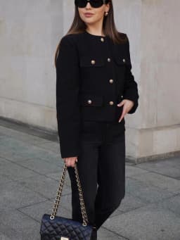 HH 2024 Fashion Women Bomber Cropped Jackets Female Golden Button Blazer Spring Women's Chic Streetwear Outwear Top