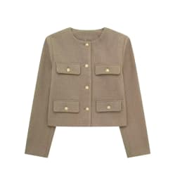 HH 2024 Fashion Women Bomber Cropped Jackets Female Golden Button Blazer Spring Women's Chic Streetwear Outwear Top