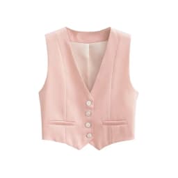 Women Fashion Front Buttons Cropped Waistcoat Vintage V Neck Sleeveless Female Outerwear Chic Tops