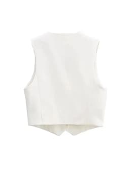 Women Fashion Front Buttons Cropped Waistcoat Vintage V Neck Sleeveless Female Outerwear Chic Tops