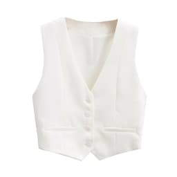 Women Fashion Front Buttons Cropped Waistcoat Vintage V Neck Sleeveless Female Outerwear Chic Tops