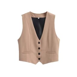 Women Fashion Front Buttons Cropped Waistcoat Vintage V Neck Sleeveless Female Outerwear Chic Tops