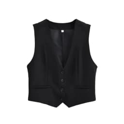 Women Fashion Front Buttons Cropped Waistcoat Vintage V Neck Sleeveless Female Outerwear Chic Tops