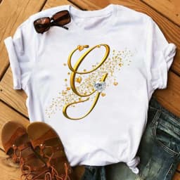 Custom Name Letter Combination Fashion Women T-shirt Diamond Gold Letter Font A B C D E F G Short Sleeve Tops Black T-shirt
