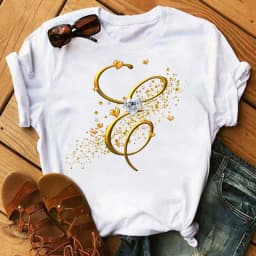 Custom Name Letter Combination Fashion Women T-shirt Diamond Gold Letter Font A B C D E F G Short Sleeve Tops Black T-shirt