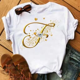 Custom Name Letter Combination Fashion Women T-shirt Diamond Gold Letter Font A B C D E F G Short Sleeve Tops Black T-shirt