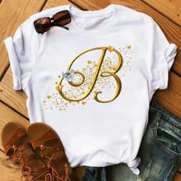 Custom Name Letter Combination Fashion Women T-shirt Diamond Gold Letter Font A B C D E F G Short Sleeve Tops Black T-shirt