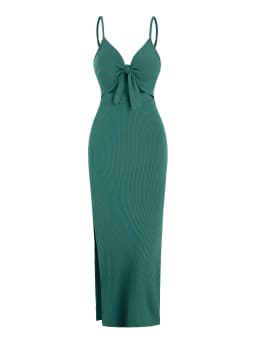 Europe and America Knit Simple Sleeveless Suspender Dress in Spring and Summer, Leaking Back and sexy Long Skirt with Neck.