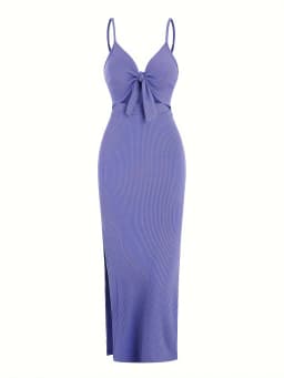 Europe and America Knit Simple Sleeveless Suspender Dress in Spring and Summer, Leaking Back and sexy Long Skirt with Neck.