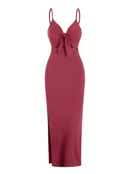 Europe and America Knit Simple Sleeveless Suspender Dress in Spring and Summer, Leaking Back and sexy Long Skirt with Neck.