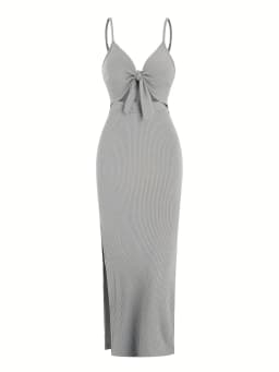 Europe and America Knit Simple Sleeveless Suspender Dress in Spring and Summer, Leaking Back and sexy Long Skirt with Neck.