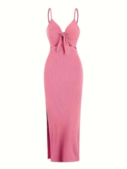 Europe and America Knit Simple Sleeveless Suspender Dress in Spring and Summer, Leaking Back and sexy Long Skirt with Neck.