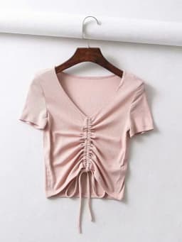 Sexy V Neck Cropped Tank Tops Women Drawstring Tie Up Front Camis Candy Colors Streetwear Slim Fit Ribbed Crop Top