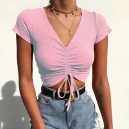 Sexy V Neck Cropped Tank Tops Women Drawstring Tie Up Front Camis Candy Colors Streetwear Slim Fit Ribbed Crop Top