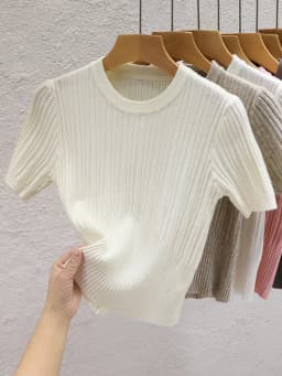 2026 Summer T Shirts for Women Casual Female Korean Knit Streetwear Tees Basic Solid Young Cool Tops