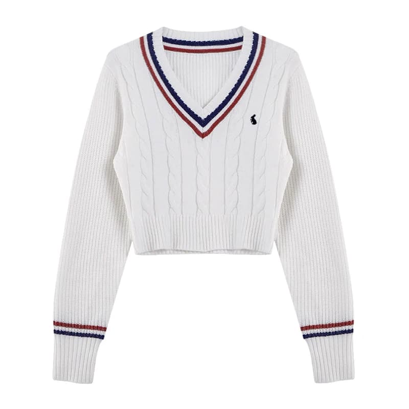 YuooMuoo Korean Fashion Sweaters Women Autumn V-neck Y2K Cartoon Embroidery Knitted Tops Winter Soft Basic Long Sleeve Pullovers