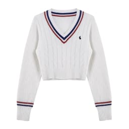 YuooMuoo Korean Fashion Sweaters Women Autumn V-neck Y2K Cartoon Embroidery Knitted Tops Winter Soft Basic Long Sleeve Pullovers