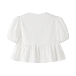 MUJER White Ruffle Crop Top Women Black Short Puff Sleeve Blouse Female Bow Tied Summer Blouses Woman 2025 Ruched Cute Tops