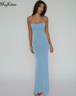 Hugcitar Summer Solid Sleeveless Backless Elegant Sexy Bodycon Y2K Maxi Prom Dress Women Clothes Birthday Party Casual Y2K