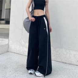 Women Spring Retro Solid Loose Drawstring Trousers Casual Joggers Baggy Wide Leg Sweatpants Mid Waist Sporty Y2k Female Clothes