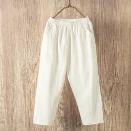 Women Summer Casual Loose Harem Elastic Waist Cotton Linen Pants Ninth Trousers