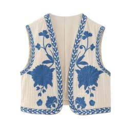 KEYANKETIAN Women Vintage Floral Embroidered Open WaistCoat Ladies National Style Vest Jacket Outfits Casual Vacation Crop Top