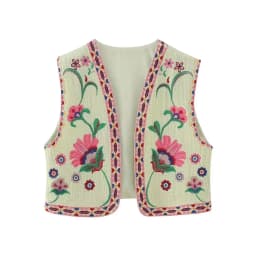 KEYANKETIAN Women Vintage Floral Embroidered Open WaistCoat Ladies National Style Vest Jacket Outfits Casual Vacation Crop Top