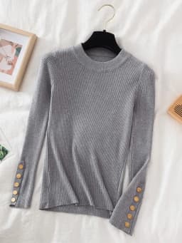 2026 women thick sweater pullovers khaki casual autumn winter button o-neck chic sweater female slim knit top soft jumper tops