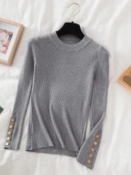 2026 women thick sweater pullovers khaki casual autumn winter button o-neck chic sweater female slim knit top soft jumper tops