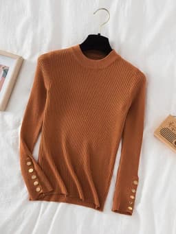 2026 women thick sweater pullovers khaki casual autumn winter button o-neck chic sweater female slim knit top soft jumper tops