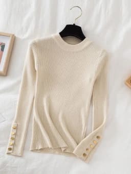 2026 women thick sweater pullovers khaki casual autumn winter button o-neck chic sweater female slim knit top soft jumper tops