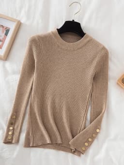 2026 women thick sweater pullovers khaki casual autumn winter button o-neck chic sweater female slim knit top soft jumper tops