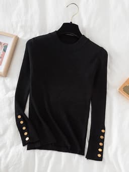 2026 women thick sweater pullovers khaki casual autumn winter button o-neck chic sweater female slim knit top soft jumper tops