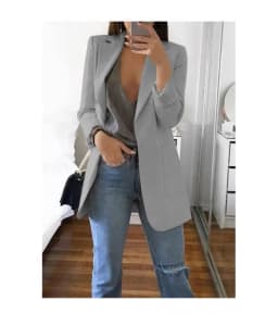 European and American Fashion Casual Suit Polo Neck Slim Fit Cardigan Temperament Women's  Coat Spring and Autumn 2024