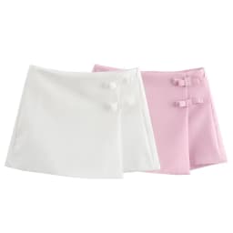HXAO Bow Pink Skort For Women High Waist Mini White Skirt Pants Fashion Summer Women's Skort Streetwear Asymmetric Culottes