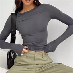 TUSHANGGE Women Long Sleeve T Shirt Spring Autumn Solid Casual Shirts Female Pullovers Tee Y2k Clothes Streetwear Crop Tops