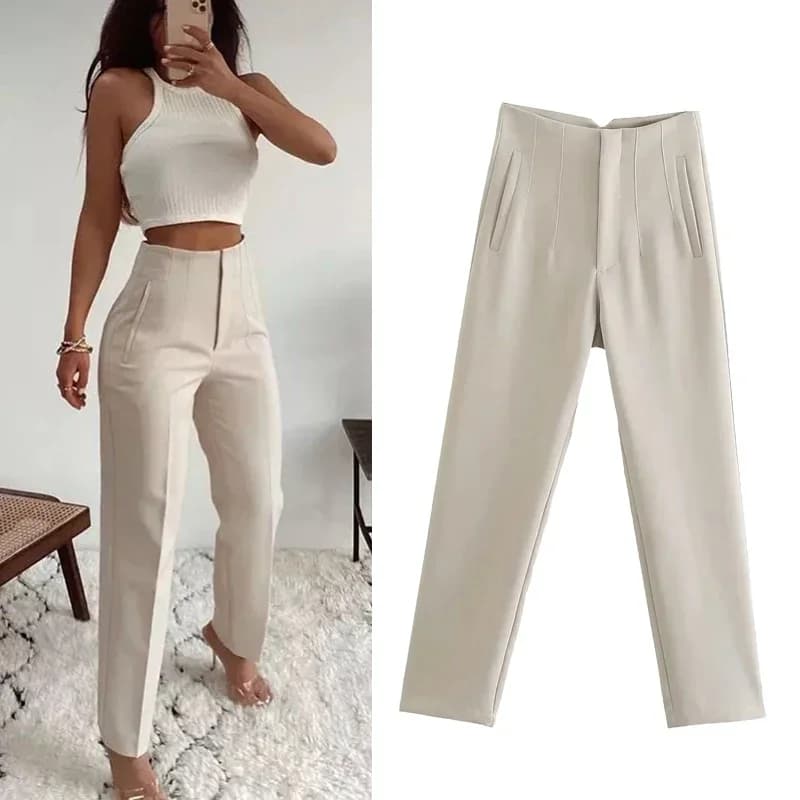 HXAO Fashion Office Wear High waist Pants for Women Formal Pants Office outfits Pencil Trousers Black Pink White Ladies Pants