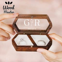 Personalized Walnut Wooden Ring Box - Custom Engraved Engagement and Wedding Ring Holder Gift for Couples, Brides, and Grooms