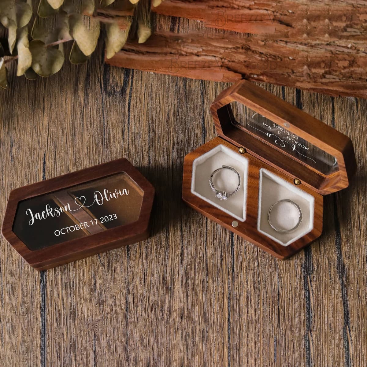 Personalized Walnut Wooden Ring Box - Custom Engraved Engagement and Wedding Ring Holder Gift for Couples, Brides, and Grooms