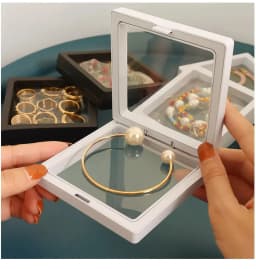 10Pcs PE Film Jewelry Storage Box 3D Packaging Case Free Stand Floating Frame Membrane Ring Earrings Necklace Display Holder